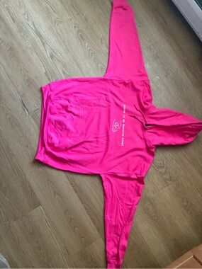 Unisex Hot Pink Hooded Pullover Sweatshirt with Front Pocket